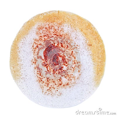 Closeâ€‹upâ€‹ bubblesâ€‹ ofâ€‹ hot Espressoâ€‹ coffeeâ€‹ onâ€‹ whiteâ€‹ background.â€‹ Top viewâ€‹ ofâ€‹ brown Stock Photo